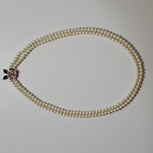 Double Strand Pearl Necklace with Rose